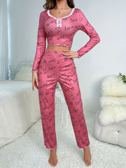 Letter Print Pajama Set w/ Long Sleeve Top & Pants
