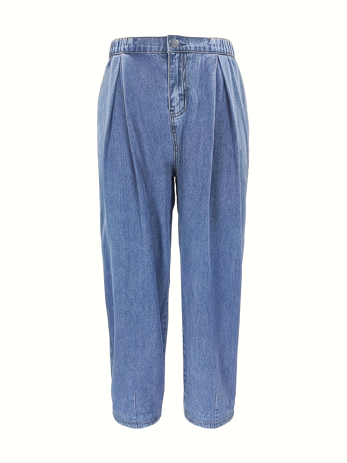 Elastic Waist Denim Pants Baggy Straight Legs Jeans