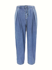 Elastic Waist Denim Pants Baggy Straight Legs Jeans