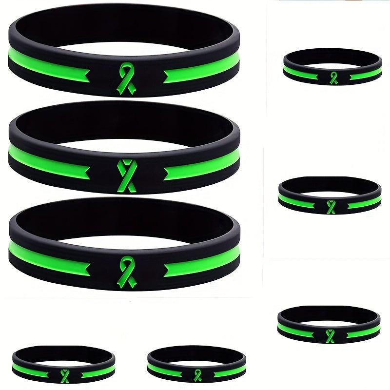 Green Awareness Ribbon Thin Line Rubber Bracelet Silicone Wristband