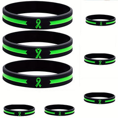 Green Awareness Ribbon Thin Line Rubber Bracelet Silicone Wristband