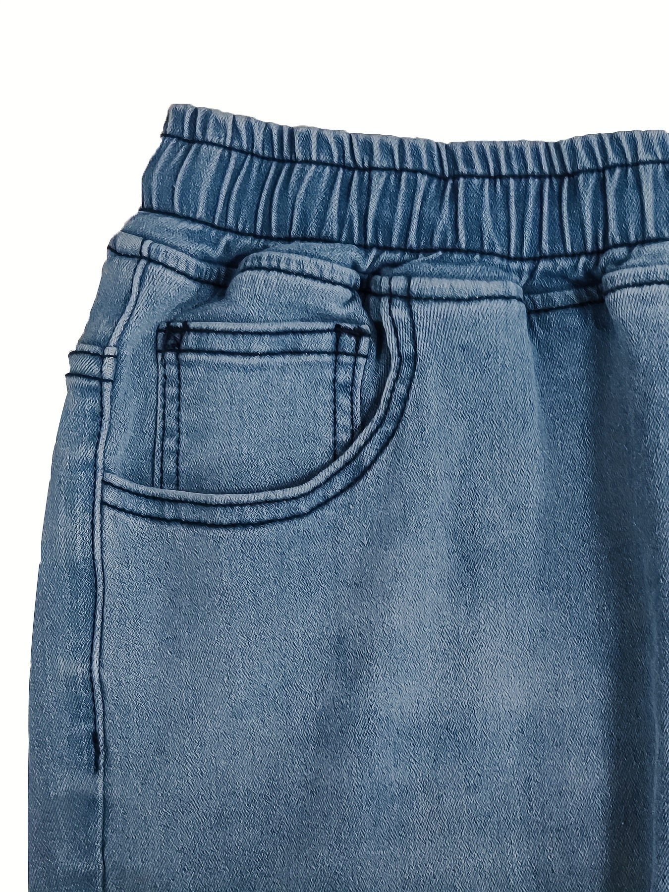 Solid Ripped Elastic Waist Jeans