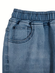 Solid Ripped Elastic Waist Jeans
