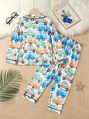 Boy's Graffiti Car Print Pajama Set Long Sleeve Top & Pants