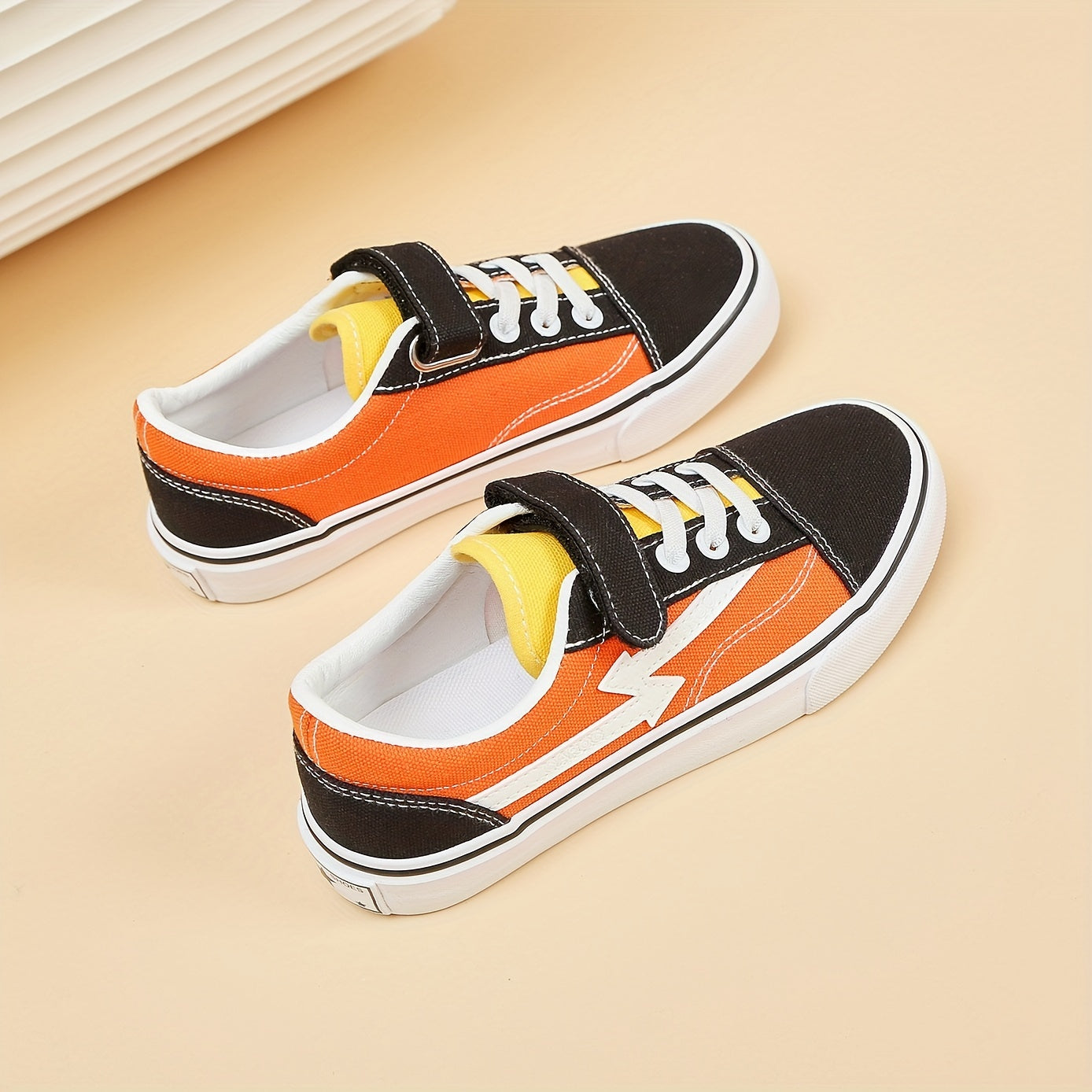 Kids Canvas Skate Shoes Hook Loop Fastener Casual Comfy Platform Sneakers