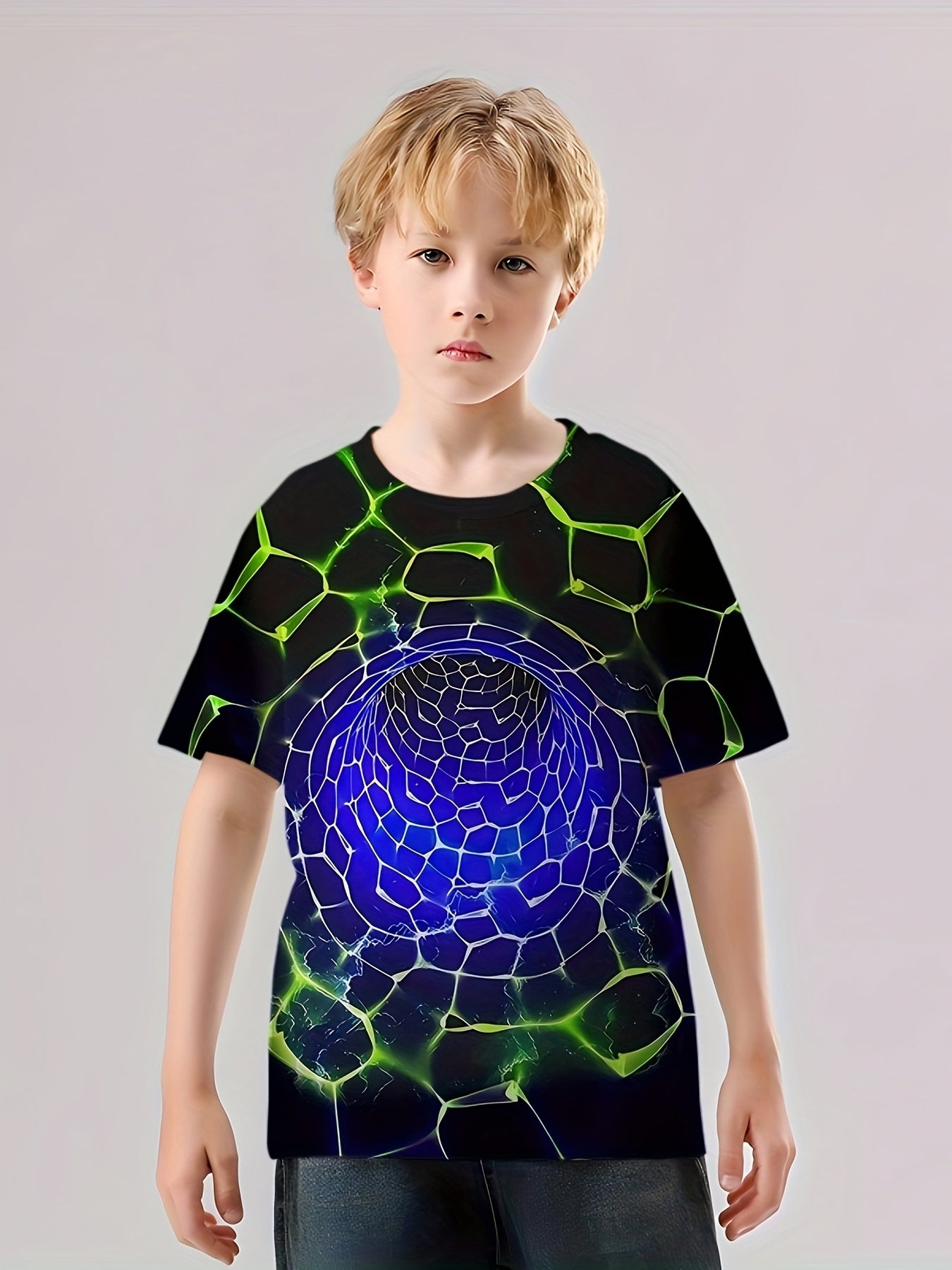 3D Hole Print Kid's T shirt Causal Short Sleeve Top For Summer