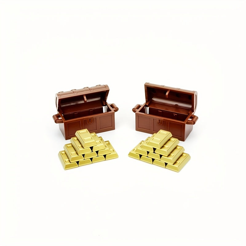 Treasure Chest Toy with Golden Coins, Bricks, Dollar Bills, Gemstones