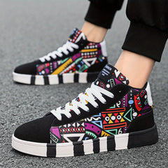 Men's Graffiti Canvas Skate Shoes Casual Breathable Lace Up