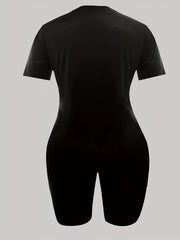 2pcs Women's Summer Casual Sports Suits Heart Graphic T-shirts & Shorts