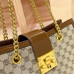 Women's Beige Shoulder Bag w/ Chain Crossbody