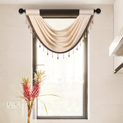 Solid Wave Valance Chenille Short Curtain Bead Rod Pocket Window Curtain