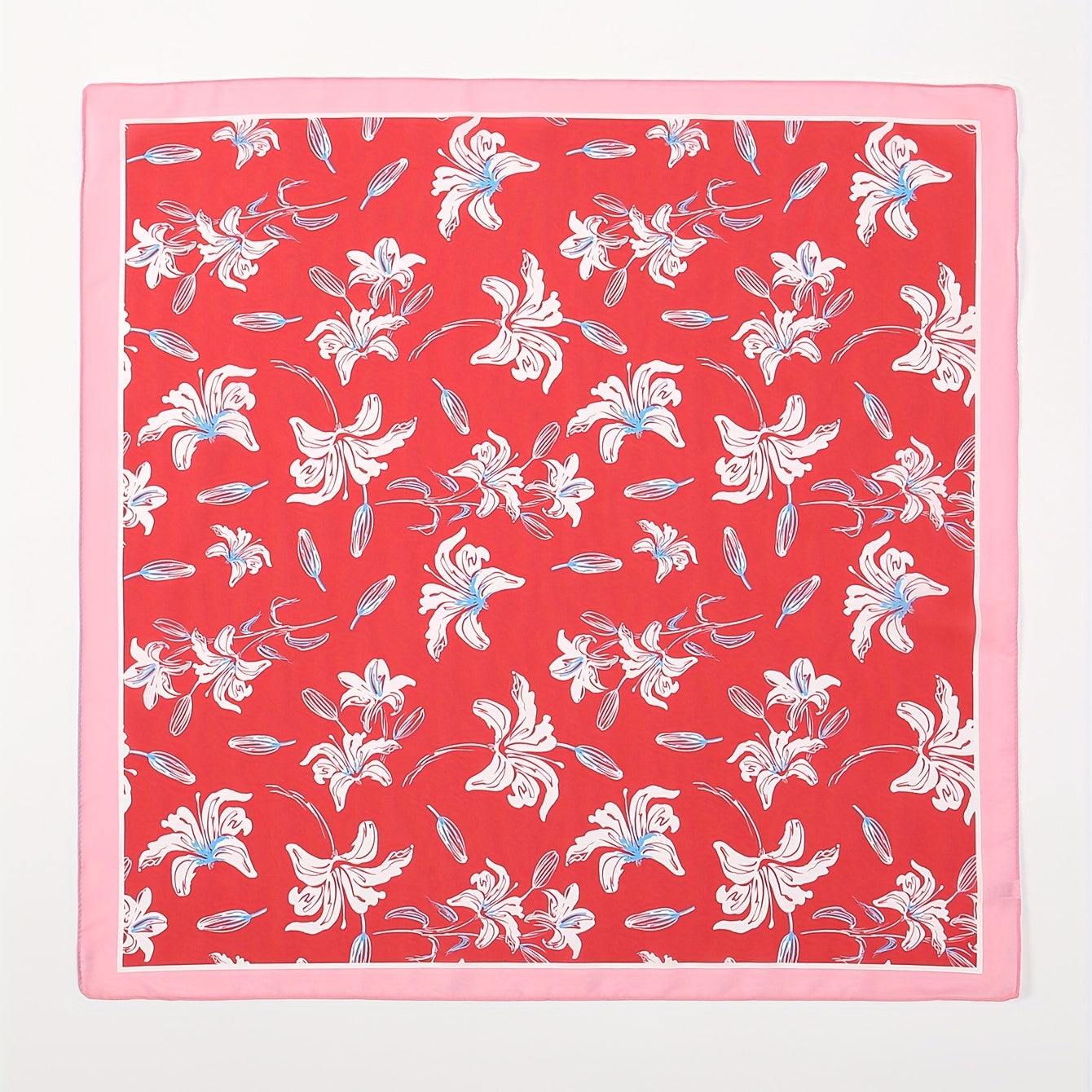 Red Flower Print Bandana Classic Square Scarf Neckerchief Hair Wrap