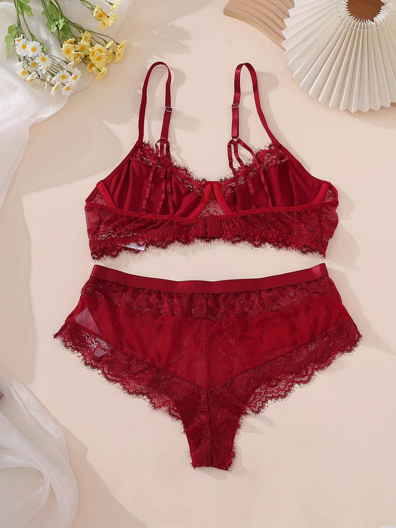 Sexy Lace Rhinestone Bra & Panty Set