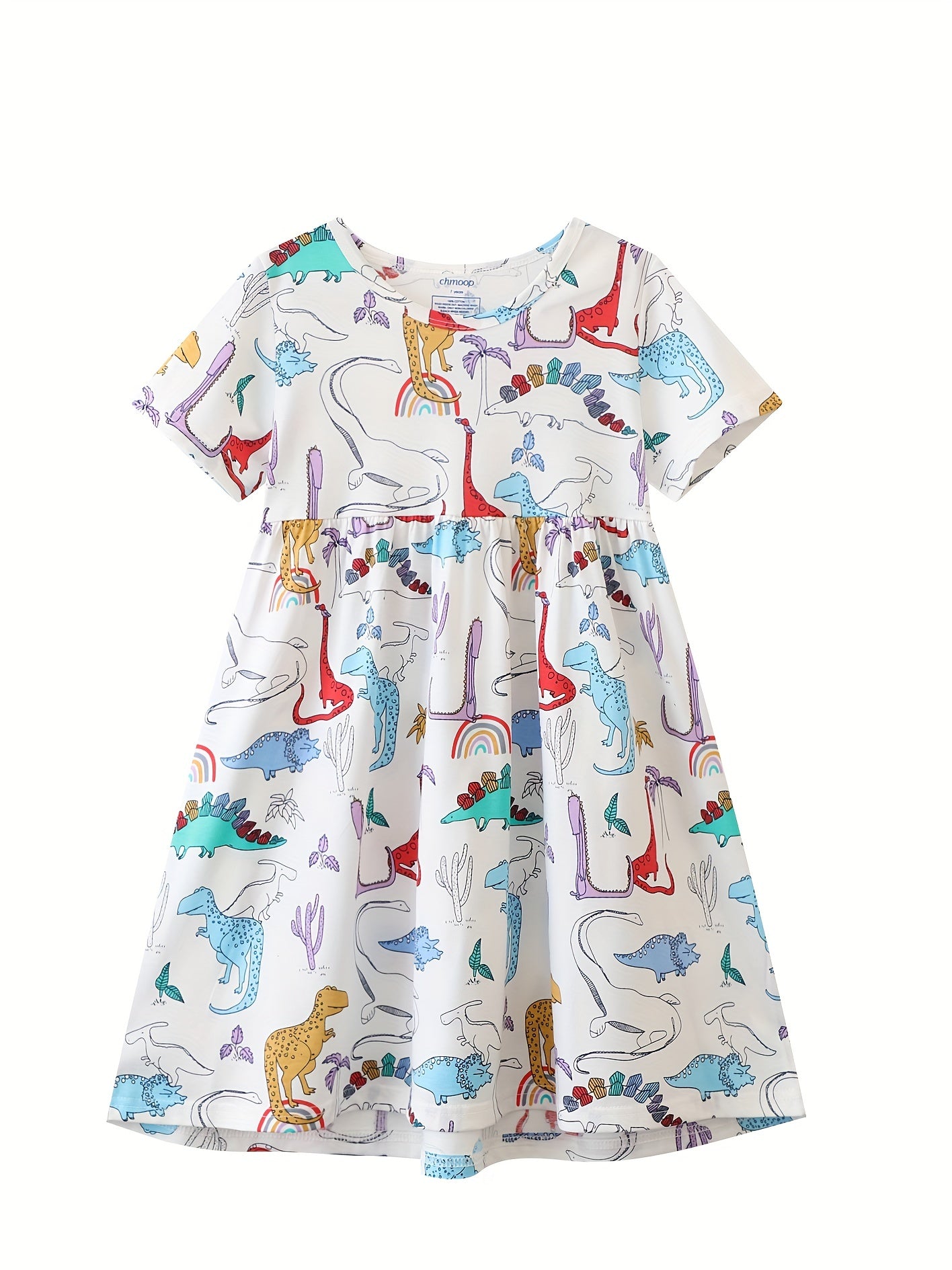 Girls Dinosaur Printed Crew Neck Dress Casual Summer Clothes