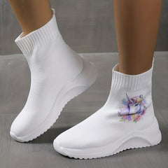 Women's Cartoon Print High Top Sock Boots