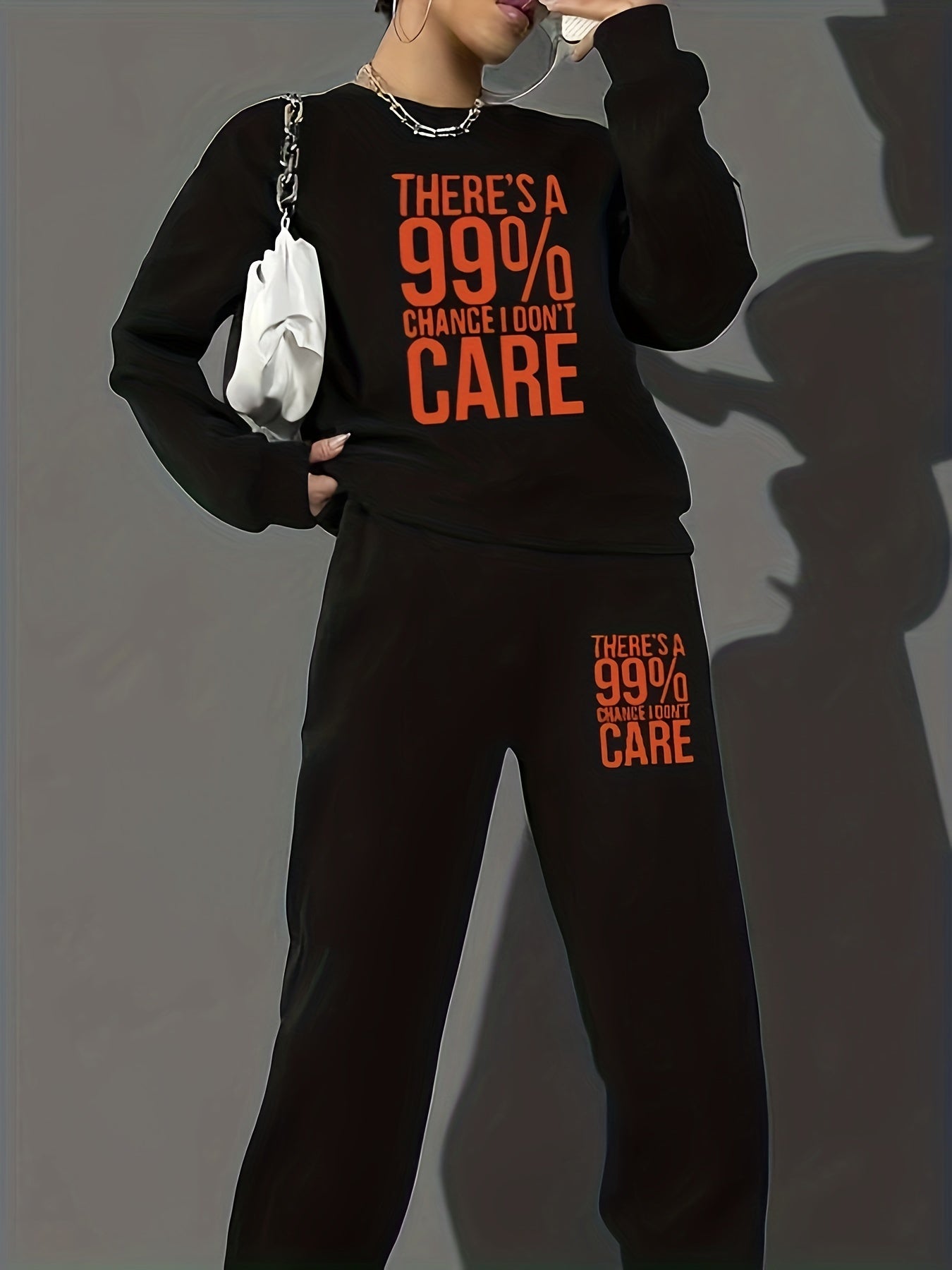 Slogan Print Sweatshirt & Joggers Set