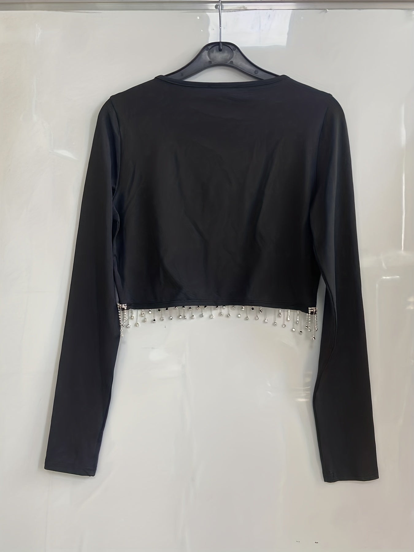 Tassel Two piece Set Crew Neck Long Sleeve Tops & Asymmetrical Skirts