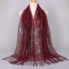 Floral Lace Scarf Shawl With Tassels Soft Mesh Fringe Wraps