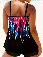 Floral Print Plus Size Tankini Set with Round Neck Cami Top & Shorts Swimsuit