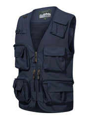 Men's Zipper Pockets Cargo Vest for Outdoor Activities