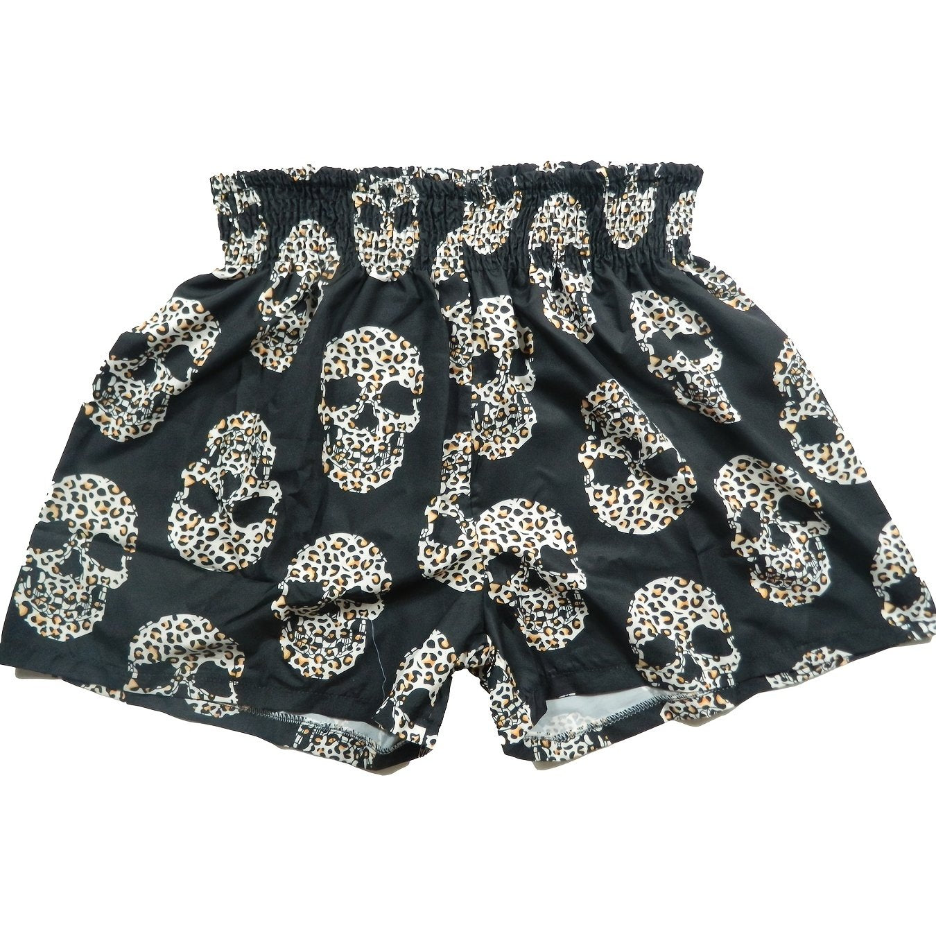 Leopard Skull Print Smocked Waist Shorts Casual Shorts