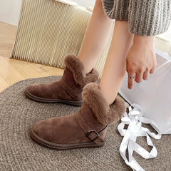 Women's Buckle Decor Snow Boots Round Toe Flat Comfortable Short Boots