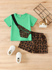 Boys Crossbody Bag Print T-shirt & Shorts Set