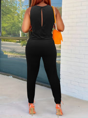 Casual Tank Jumpsuit Women's Plus Solid Round Neck Medium Stretch