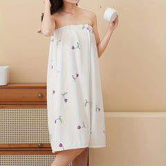 Quick Drying Tulip Pattern Bathrobe for Women - Absorbent Bath Skirt