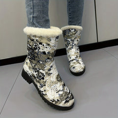 Women's Plush Snow Boots Mid Calf Comfortable Outdoor Sneakers