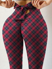 Sports Leggings Women's Plus Heart Print Cut Out Tie Back High Stretch