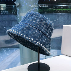 Pearl Bucket Hat Casual Denim Sunshade Hat