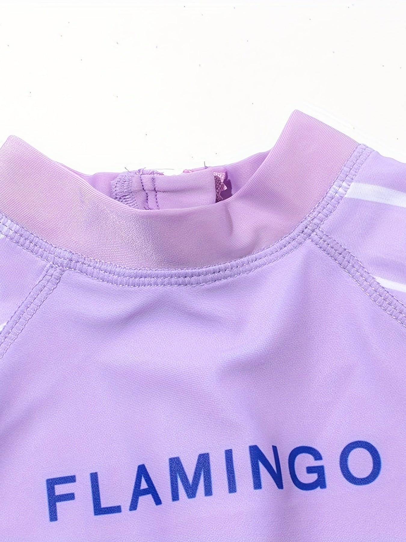 Flamingo Print Girls One Piece Swimsuit Short Sleeve Zipper Round Neck