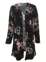 Floral Print Open Front Cardigan Long Sleeve Outerwear