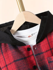 Boys Plaid Shirts Long Sleeve Hooded Tops Spring Fall Outwear