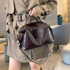 Large Capacity Grey Leather Tote Bag with Removable Strap
