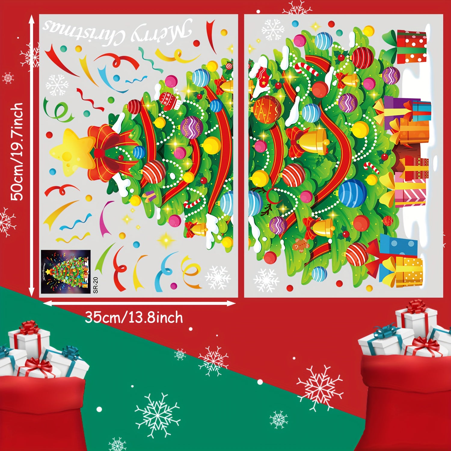 Christmas Window Clings Merry Christmas Tree Gift Pattern Decals