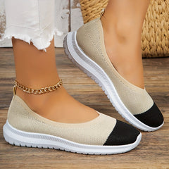 Women's Colorblock Knit Flats Soft Sole Slip On Shoes