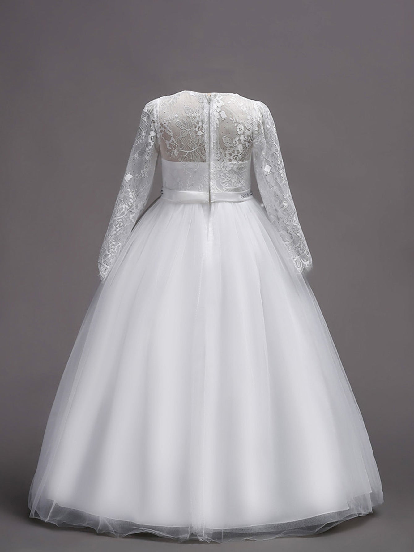 Girls Lace Long Sleeve Dress Wedding Princess Party Dress