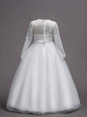 Girls Lace Long Sleeve Dress Wedding Princess Party Dress