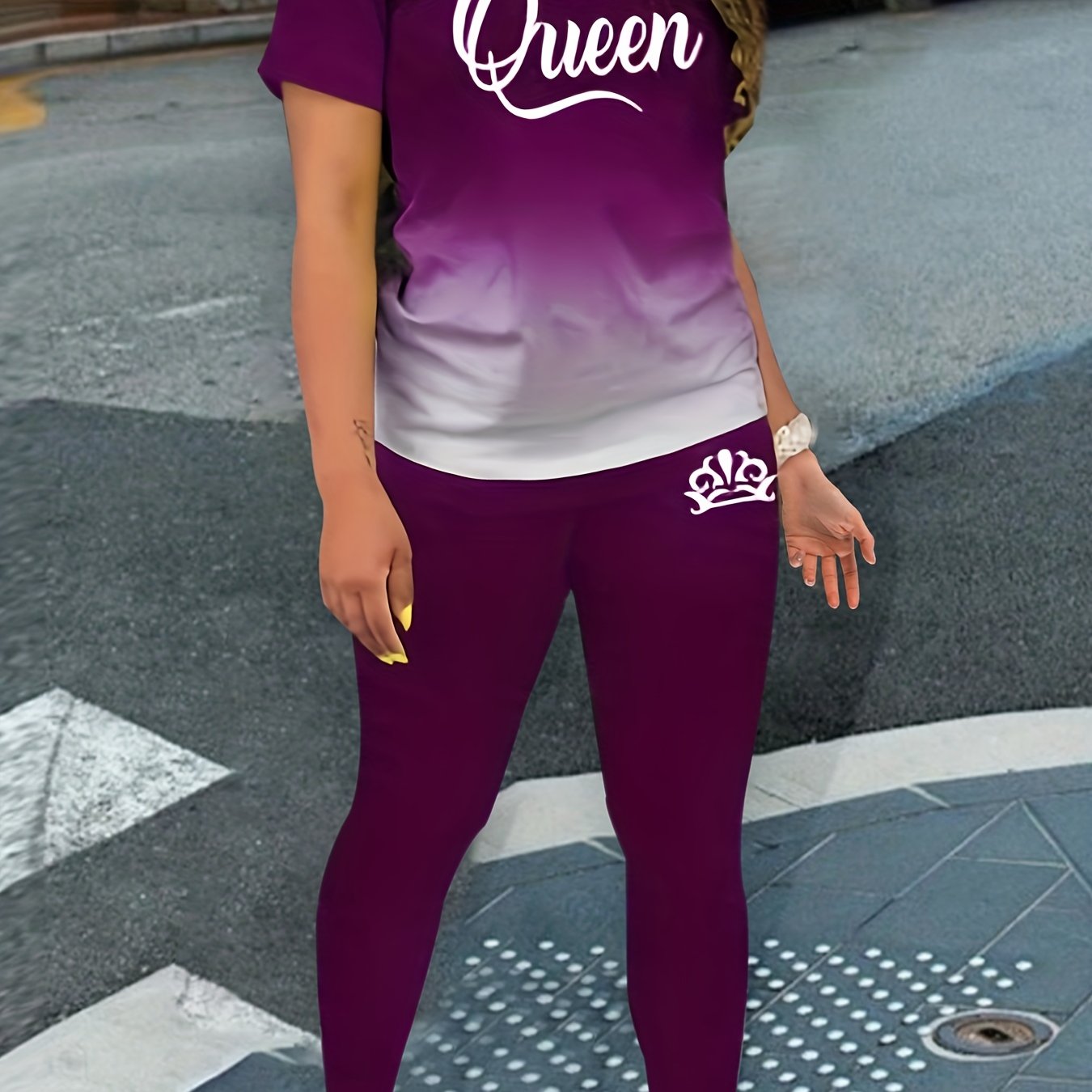 Letter & Crown Print Top & Pants Set