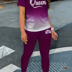 Letter & Crown Print Top & Pants Set