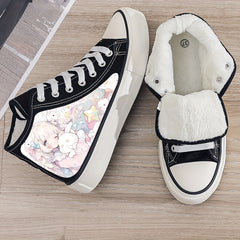 Anime Girl Print Plush Lined Thermal Chunky Canvas Sneakers
