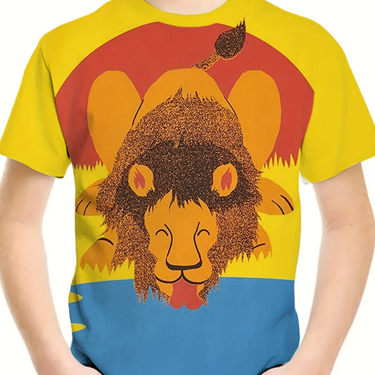 Breathable 3D Lion Print Short Sleeve T-shirt Girls Spring Summer Gift