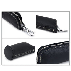 Cowhide Car Key Holder Keychain Zipper Keys Storage Bag