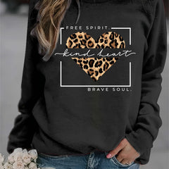 Kind Heart Print Sweatshirt Casual Crew Neck Sweatshirt Women's Clothing