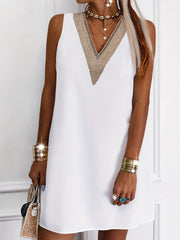 Contrast Lace Panel V Neck Tank Dress