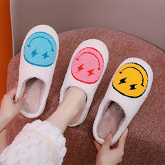 Women's Smile Face Pattern Slippers Plush Lined Shoes