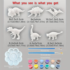 11pcs Kids Painting Set 6 Dinosaurs 12 Colors 2 Brushes 1 Palette PVC Material