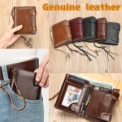 Three Fold Leather Wallet with Card Slot and Lanyard - Unisex Gift